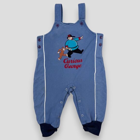 Vintage Curious George Infant Toddler Overalls Bib Embroidered Size 18 Months - Picture 1 of 9